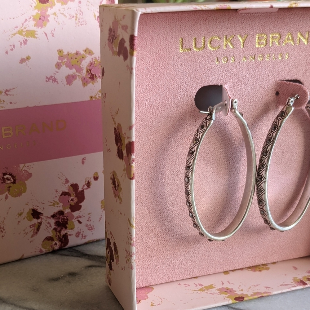 🆕Lucky Brand •Tribal Etched Pave• Oval Hoops